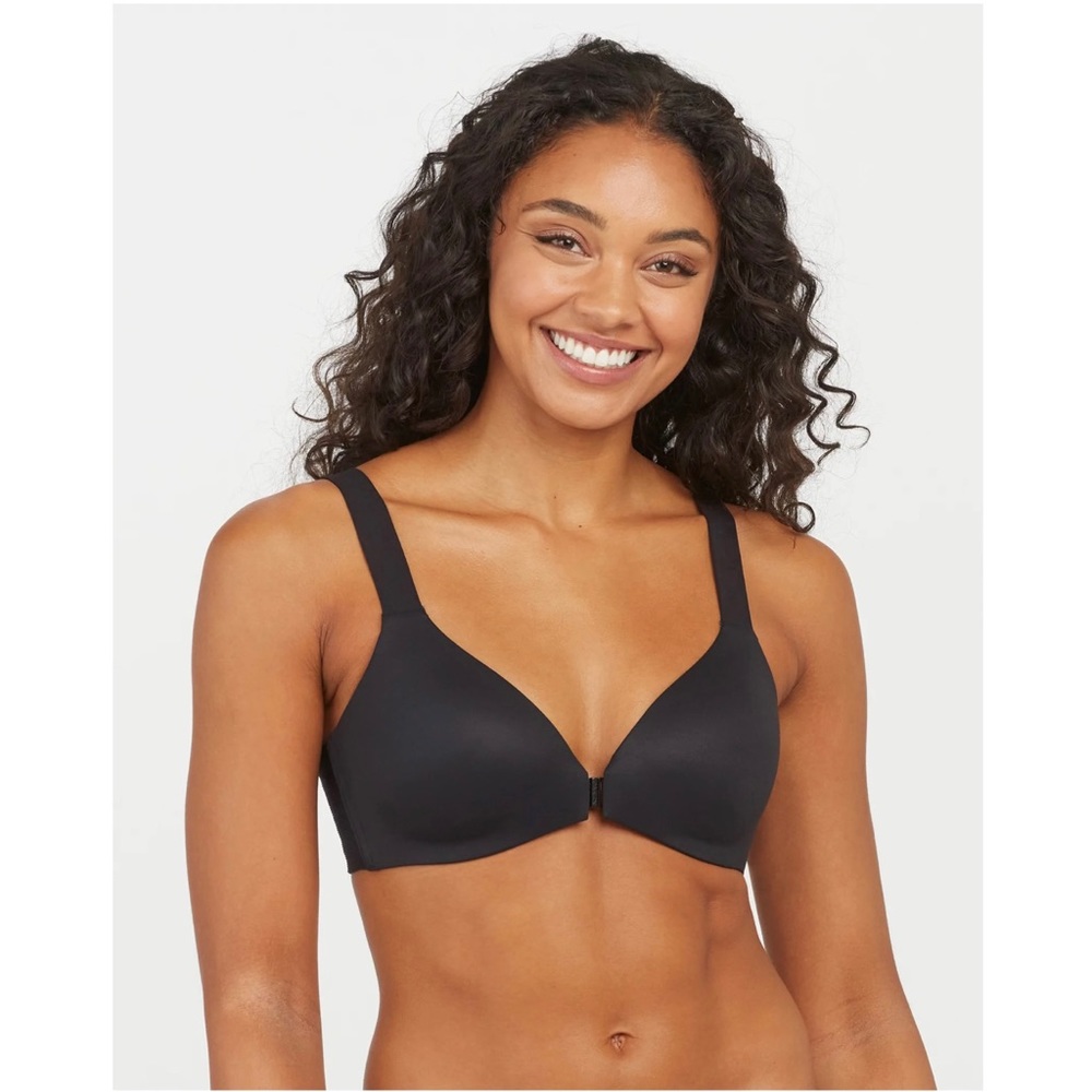 SPANX Bra-llelujah Lightly Lined Wireless Bra Black Front Clasp Wide Straps 32D